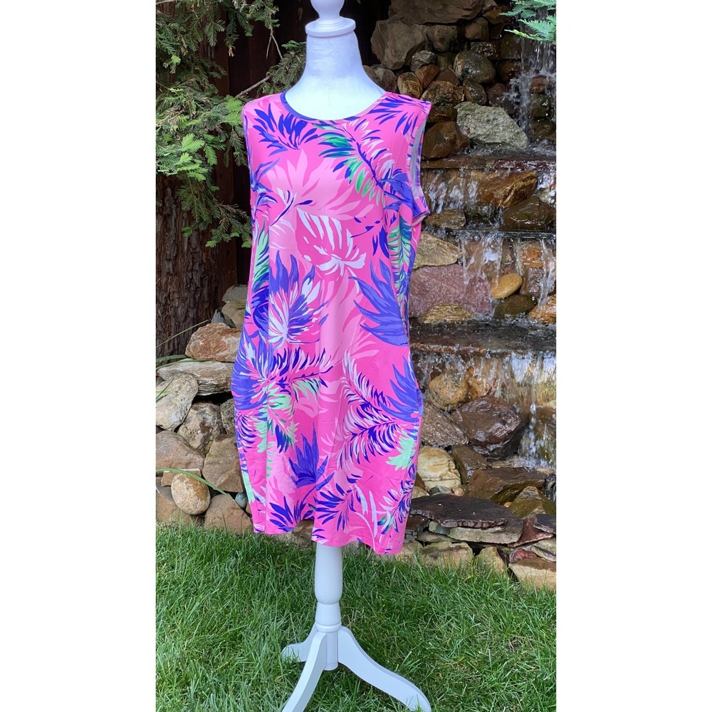 Banana Boat Sundress Size Medium Pink Purple Floral Tank Dress NWT UPF 50+